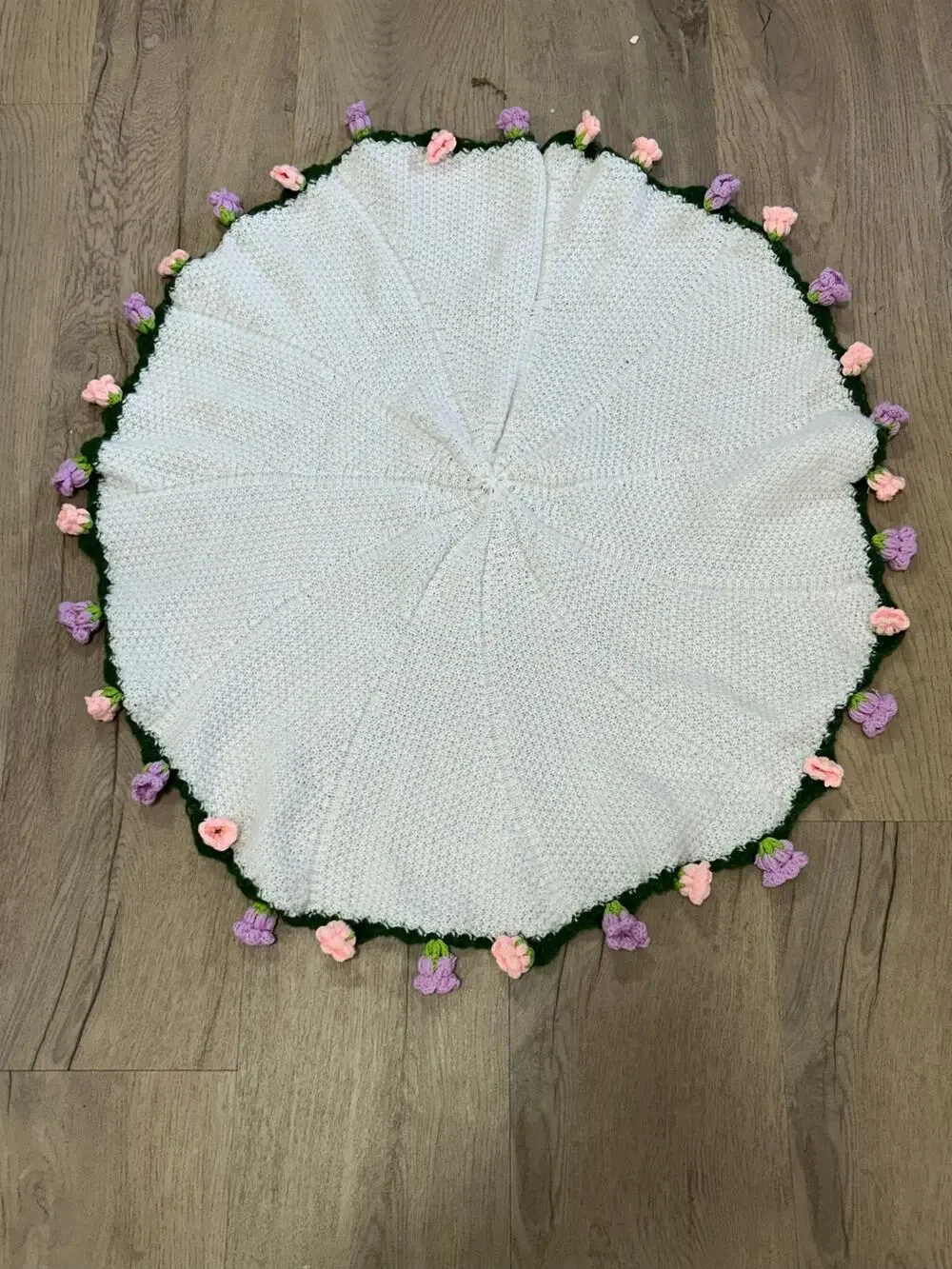 Handmade Crochet Baby Blanket White Pink Purple Floral 3D Flowers Cottagecore